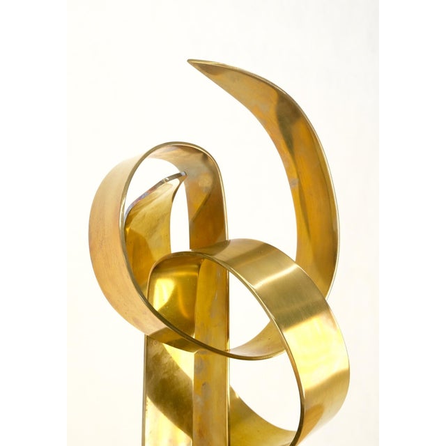Brass Van Teal Mid-Century Modern Brass Ribbon Abstract Sculpture on Black Square Base For Sale - Image 8 of 13
