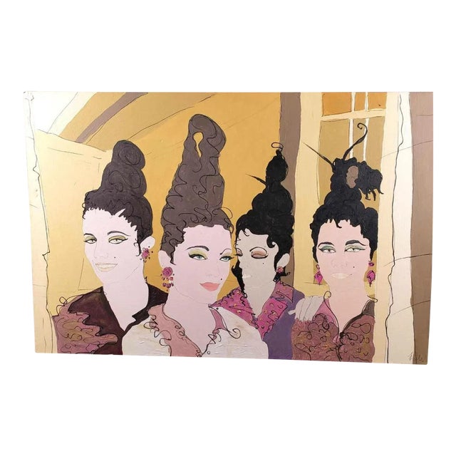 Modern Figurative Acrylic on Canvas Painting of Women With Style For Sale