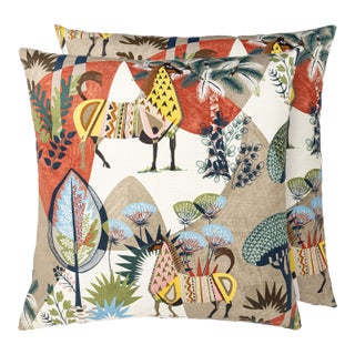 Scalamandre 24" x 24" Llamas Pillow in Red Tan Multi For Sale