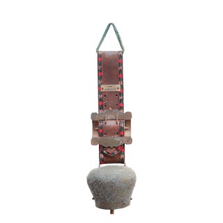 Traditional French Rustic Bronze and Leather Bell, 1960s For Sale