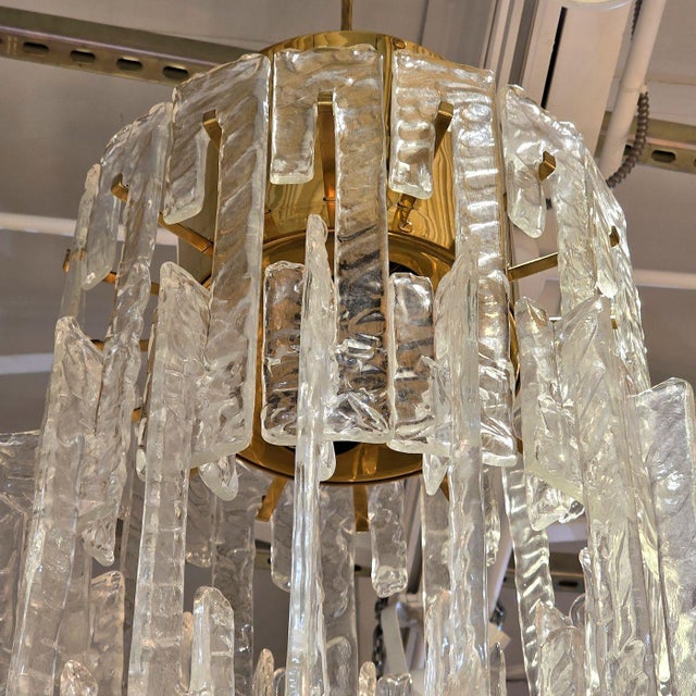 Metal 1970s Mid-Century Modern Brass and Murano Glass Chandelier For Sale - Image 7 of 12