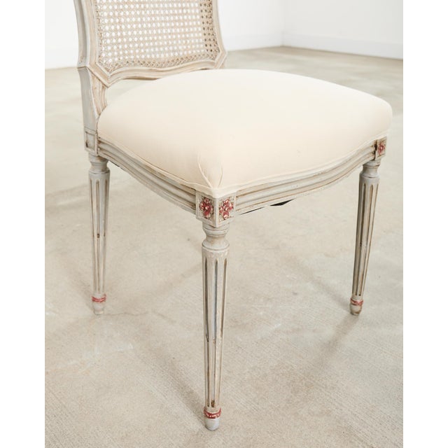 Set of Six Swedish Gustavian Style Painted Cane Dining Chairs For Sale - Image 17 of 18