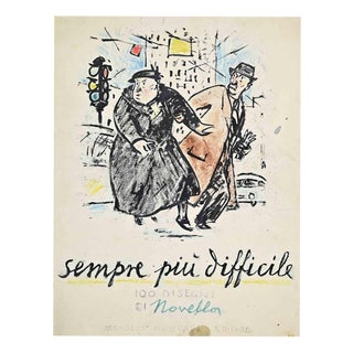Giuseppe Novello, Always More Difficult: 100 Drawings, 1957, Charcoal & Pastel For Sale