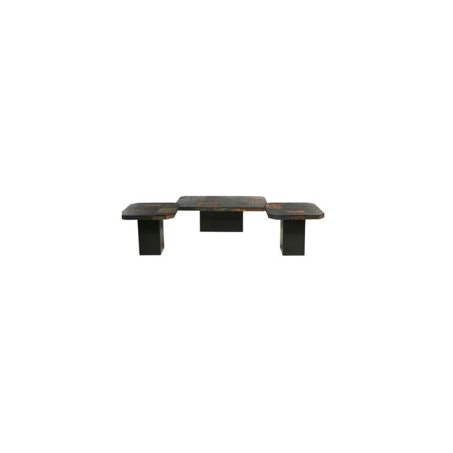 Wood Mid Century Modern Tessellated Stone Coffee Table and Two Side Table Set For Sale - Image 7 of 7