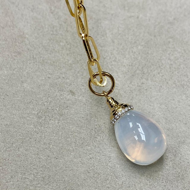 Contemporary Syna Yellow Gold Moon Quartz Drop Pendant with Diamonds For Sale - Image 3 of 5