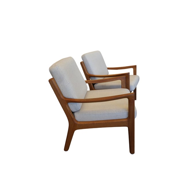 Senator Lounge Chair in Teak with Upholstered Cushions in Beige Wool Fabric by Ole Wanscher from Poul Jeppesens Møbelfabrik, 1960s For Sale - Image 10 of 13