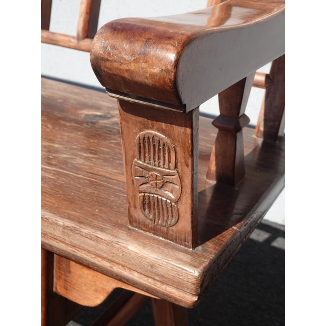 Vintage Rustic Chinoiserie Teak Bench W Two Drawers For Sale - Image 12 of 17