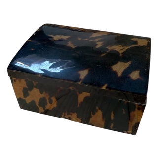 Faux Tortoiseshell Wood Box With Domed Lid For Sale
