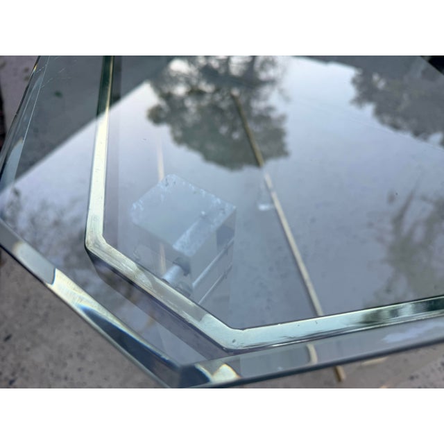 Hollywood Regency Console Table Lucite Pillars Brass Frame in the Manner of Charles Hollis Jones For Sale - Image 14 of 17