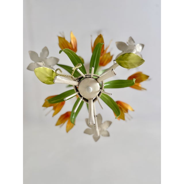 Vintage Tole Tulip Chandelier in Orange and Yellow Painted Steel, 1960s For Sale - Image 11 of 18