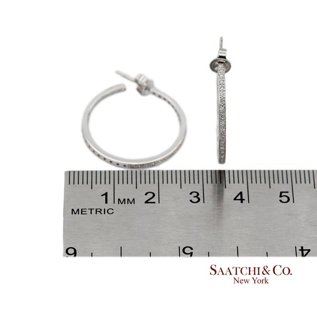 18k 750 Solid White Gold in and Out Natural Diamond Hoop Earrings, Pair For Sale - Image 12 of 13