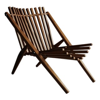 Vintage Dutch Slatted Lounge Chair in Beech, 1950s For Sale