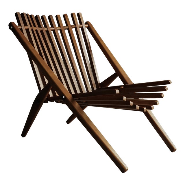 Vintage Dutch Slatted Lounge Chair in Beech, 1950s For Sale