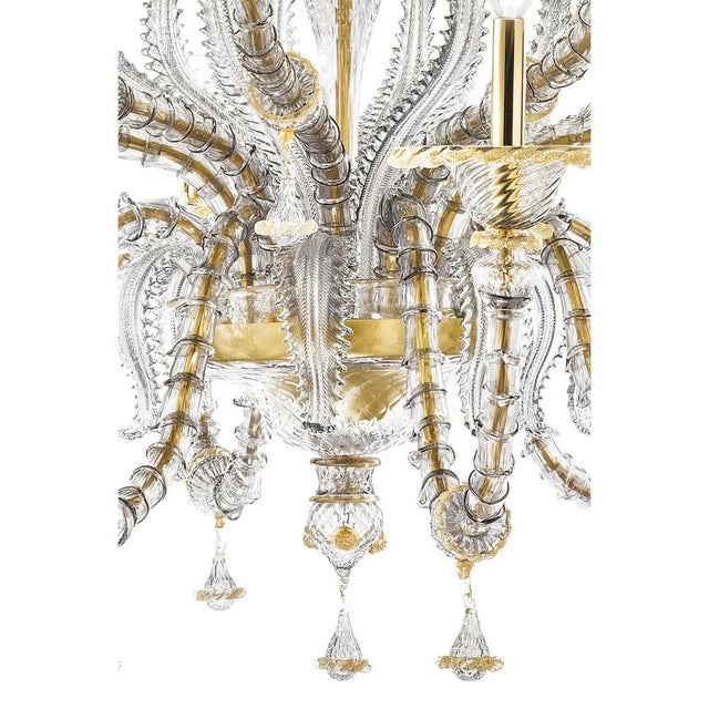 Murano Glass Chandelier with Gold Accents and Leaves by Simoeng, in Exhibition Piece conditions. Designed from 2000 Up to...