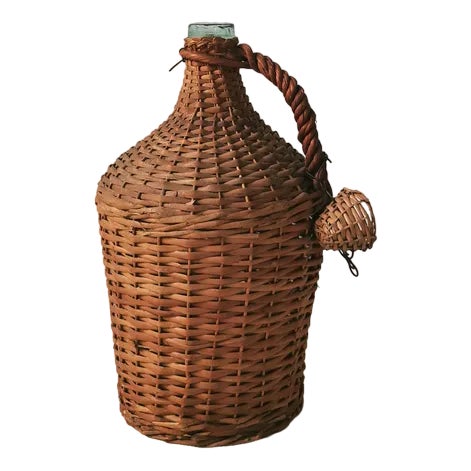 Vintage Wine Balloon with Raffia Basket, Italy, 1950s For Sale