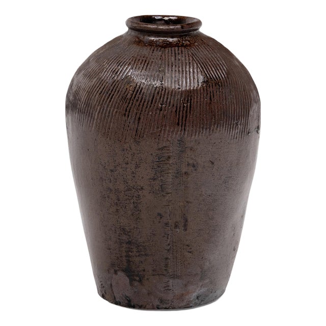 Chinese Ridged Wine Jar, C. 1900 For Sale