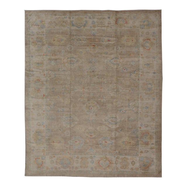 Large Turkish Oushak Rug in Neutral Colors All-Over Design 16'2" X21' For Sale