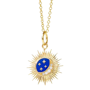 Syna Yellow Gold Lapis Enamel Cosmic Pendant with Diamonds