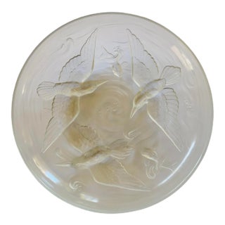 1930s Signed Verlys France "Birds & Koi" Art Glass Bowl For Sale