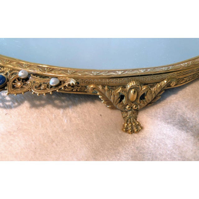 Antique Vanity Tray With Filigree Adorned by Rose Cut and Pearl Like Gems For Sale - Image 9 of 11