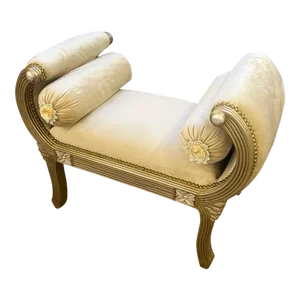 French Style Beige Small Bench With Gold Details