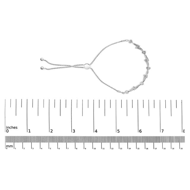 Metal .925 Sterling Silver Diamond Accent Heart and Wave Link Bolo Bracelet (I-J Color, I2-I3 Clarity) - 6" to 9" Adjustable For Sale - Image 7 of 7