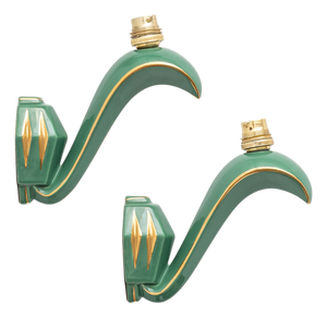 Art Deco Green Ceramic Wall Sconces with Gold Accents, 1930s, Set of 2