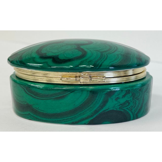 Metal Vintage Frederick Cooper Style Porcelain Faux Malachite Box For Sale - Image 7 of 10