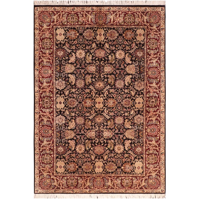 Floral 1990's Agra Pak-Persian Black/Red Wool Rug - 6'0'' X 9'2'' For Sale - Image 9 of 9