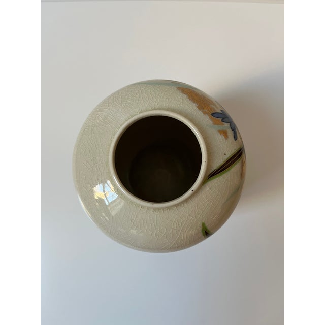 Ceramic Japanese Ceramic Vase With Iris and Bird For Sale - Image 7 of 11