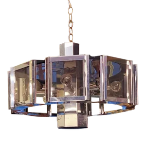 1960s Mid-Century Modern Chrome and Glass Fredrick Ramond Chandelier