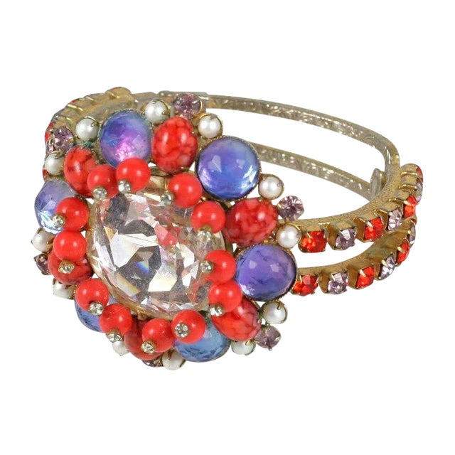 1950s Headlight Rhinestone Clamp Bracelet For Sale