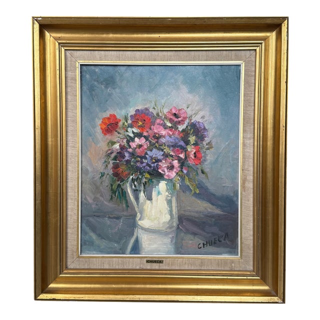 20th Century Oil on Canvas Spanish Flowers Painting, signed by Chueca For Sale
