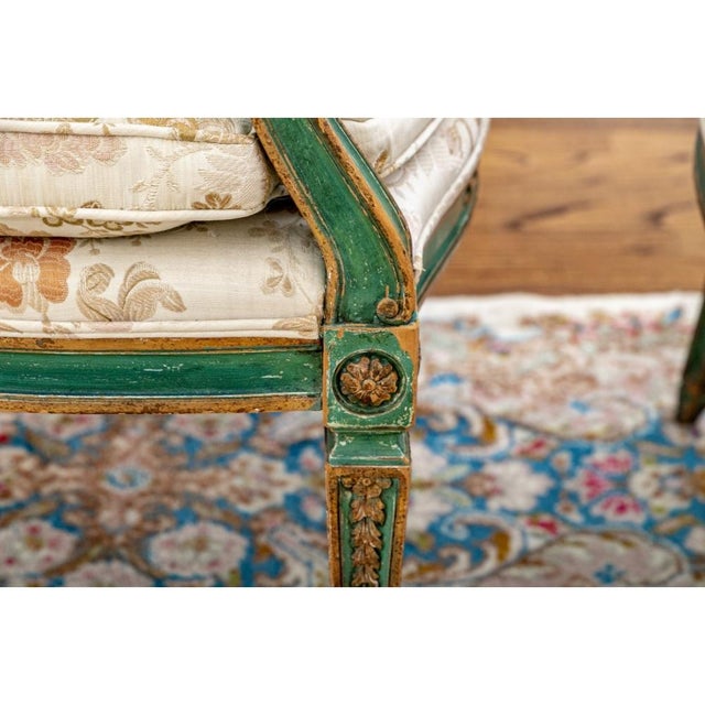Extraordinary Pair of Antique French Louis XVI Style Painted Armchairs For Sale - Image 4 of 13