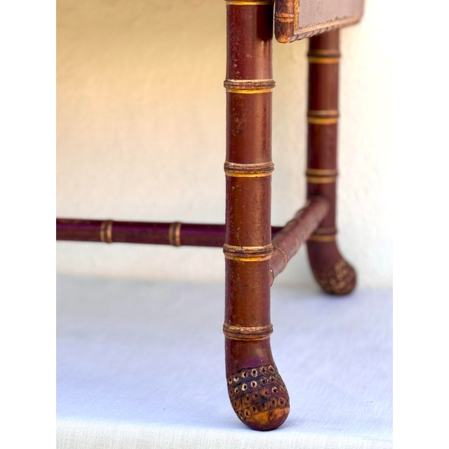 Wood Antique Deep Red and Gilt Chinoiserie French Table / Writing Desk For Sale - Image 7 of 12