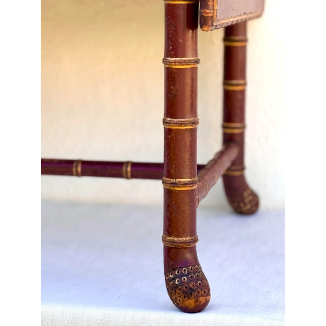 Wood Antique Table Desk: Warm Red Lacquer and Gilt Chinoiserie French Table / Writing Desk For Sale - Image 7 of 12