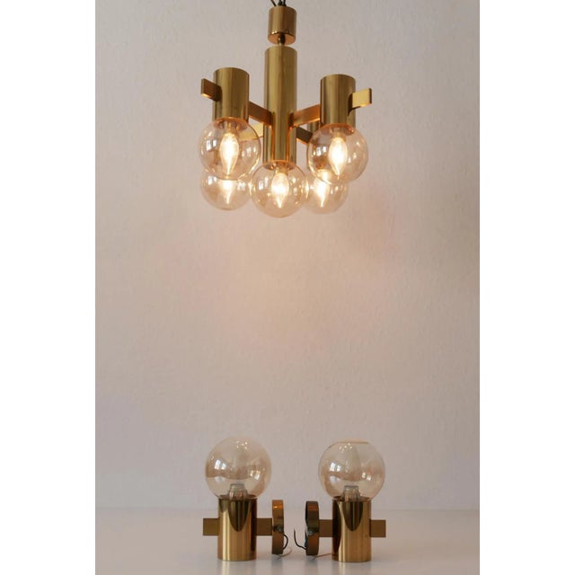 - set includes a mid-century chandelier and 2 wall lamps - designed by hans-agne jakobsson for markaryd - made in sweden...
