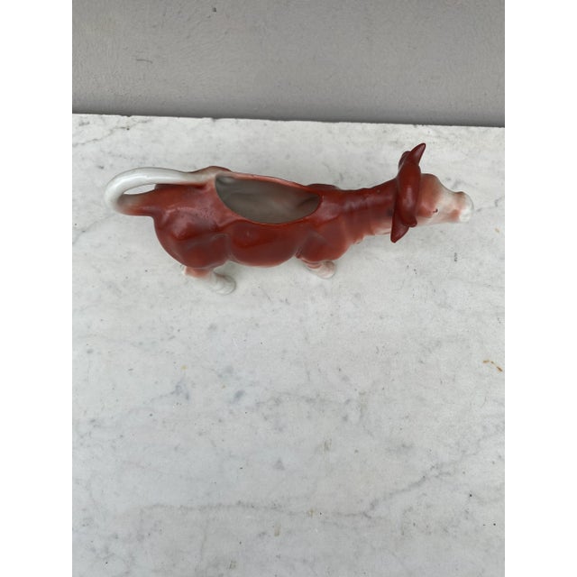 French Country Porcelain White & Brown Cow Creamer Circa 1930 For Sale - Image 3 of 7