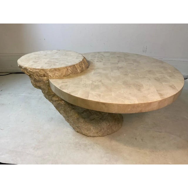 Modernist Rough Textured Marble Cantilever Design Round Top Tessellated Coffee Table Designed In The 1970's.