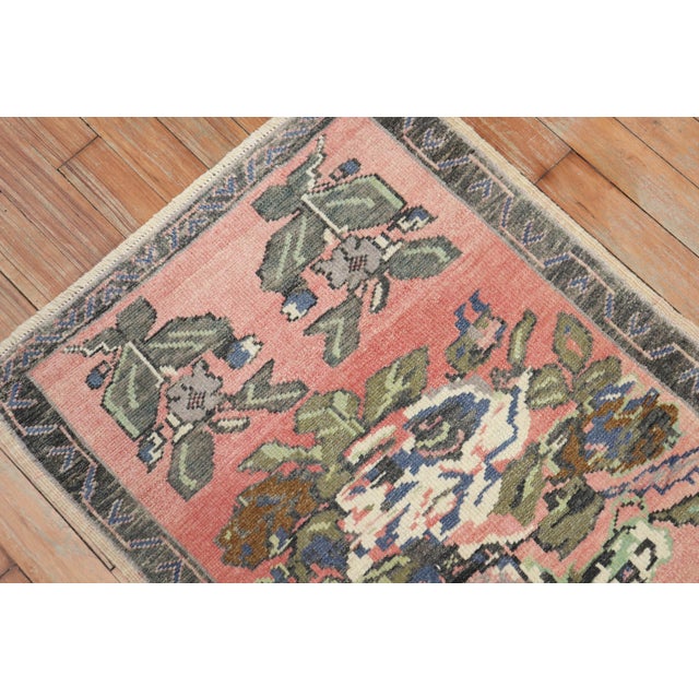 Turkish Mid 20th Century Pink Floral Mini Turkish Rug - 1'9" x 2'10" For Sale - Image 3 of 6