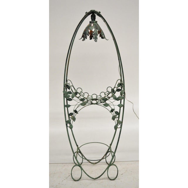 Art Deco Art Nouveau Green Wrought Iron Lighted Fish Bowl Planter Stand