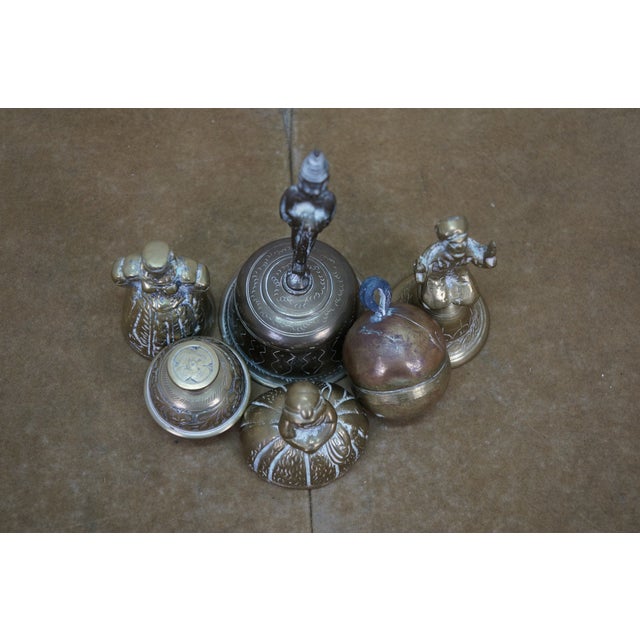 6 Brass Bells Japanese Suzu Temple Indian Hanuman Monkey Elephant Claw For Sale - Image 9 of 13