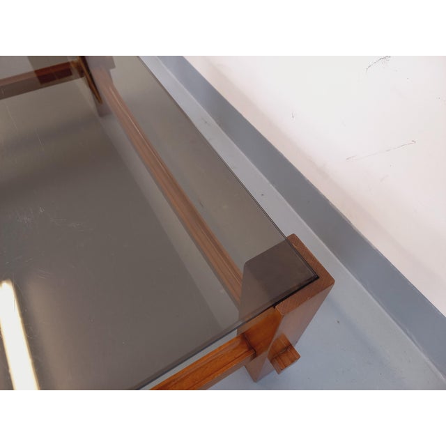Vintage Square Italian Coffee Table in Wood and Smoked Glass from Fontana Arte, 1960s For Sale - Image 10 of 16