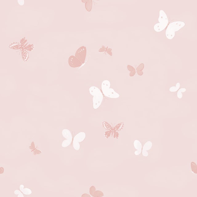 Sample - Flying Butterflies Wallpaper by Paule Marrot in Tonal Pink For Sale
