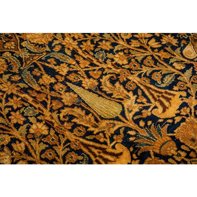 Navy Blue 1820s Antique Navy Cypress Tree Knotted Wool Persian Mashad Gallery Khorasan Rug For Sale - Image 8 of 9