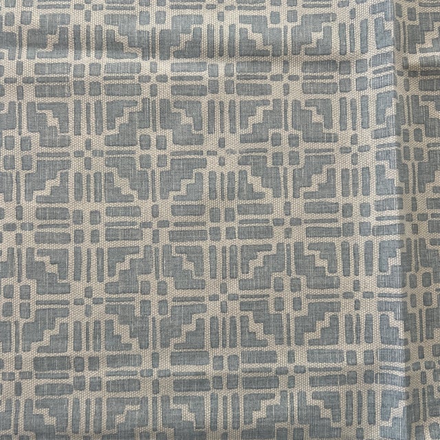 Contemporary Fermoie Designer Pale Sky Blue Linen Cotton Fabric- 1 3/4 Yards For Sale - Image 3 of 7