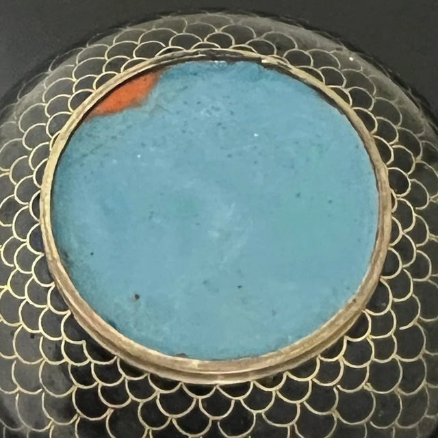 Vintage Cloisonné Lidded Box in Acorn Form – Black & Gold With Turquoise Enamel Interior For Sale - Image 10 of 12