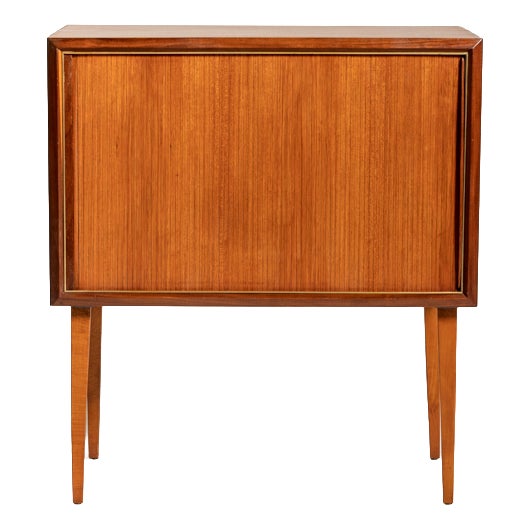 Scandinavian Teak Bar Cabinet with Shutter, 1950s For Sale