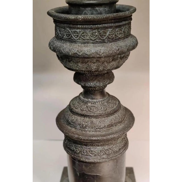 Metal Vintage Maitland - Smith Bronze and Marble Hurricane Candle Holder ~ a Pair For Sale - Image 7 of 12