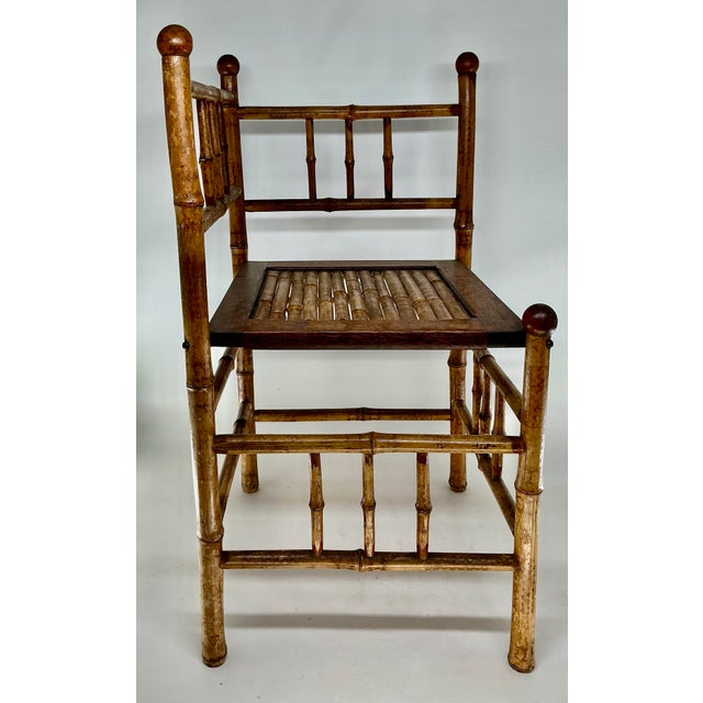 Charming English Colonial burnt bamboo corner char. Can be used as a shelf or plan-stand. Great condition , very solid.